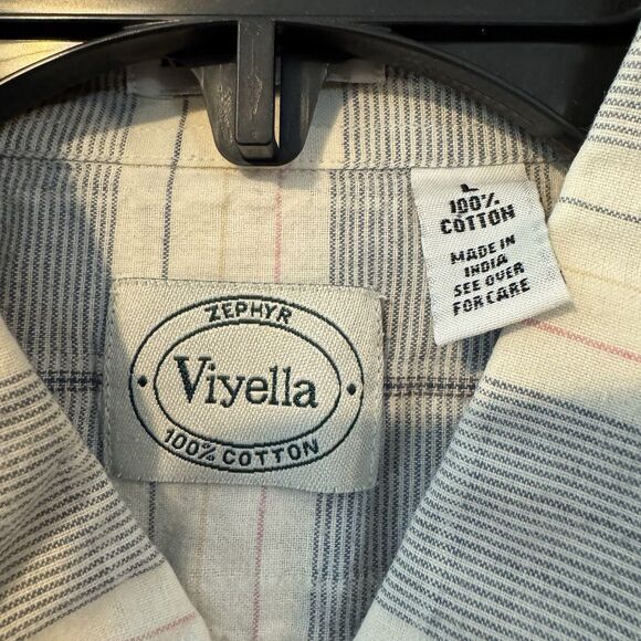 Viyella Shirt L Men’s Plaid Striped Short Sleeve Button Down Zephyr 100% Cotton - Picture 3 of 6